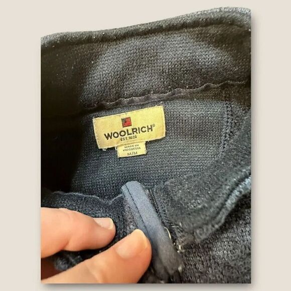 Men’s Woolrich Sweater 1/4 Zip Mock Neck Fleece Lined Medium Blue - Picture 4 of 4